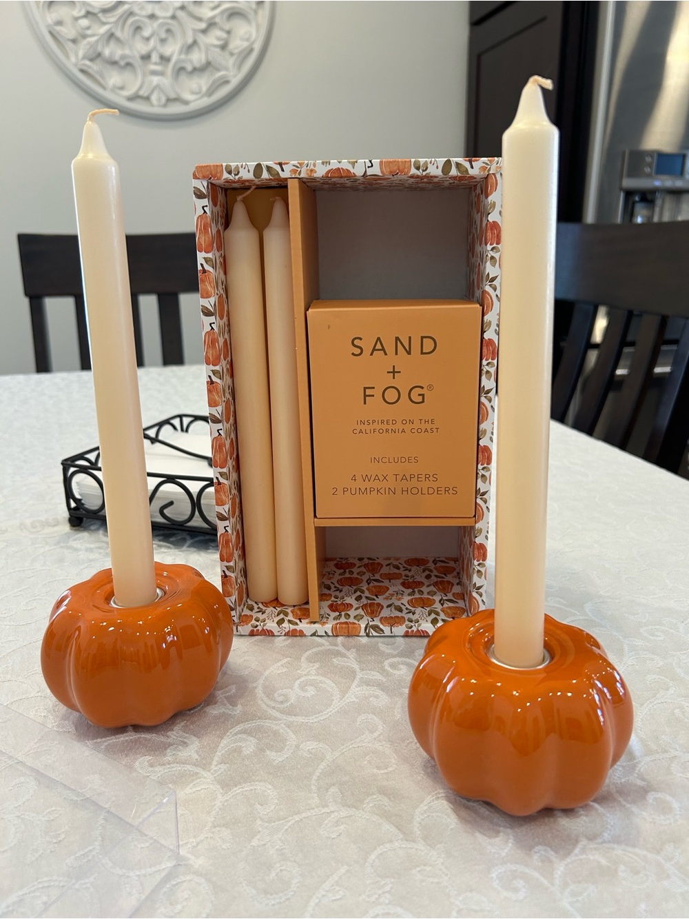 Sand + Fog 4 WAX TAPERS
2 PUMPKIN HOLDERS
